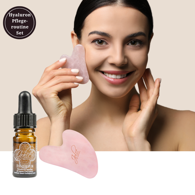 Hyaluron Pflegeroutine Set | Gua Sha Rosenquarz + Hyaluron Serum | vegan | Bestseller