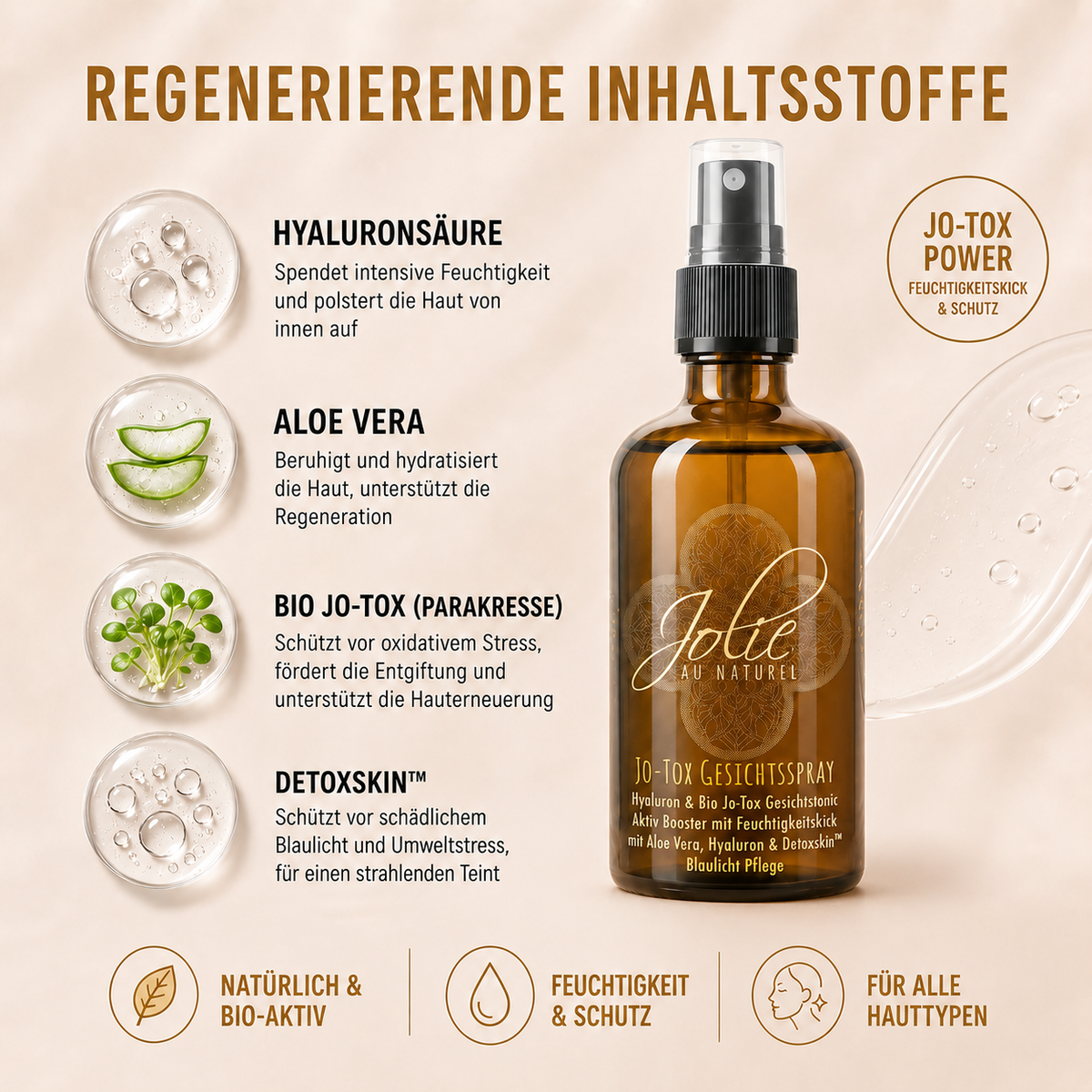 Hyaluron Jo-Tox Gesichtstonic | Blaulicht Gesichtsspray I Jo-Tox Parakresse I Feuchtigkeitsbooster mit Hyaluron & Aloe Vera 100 ml