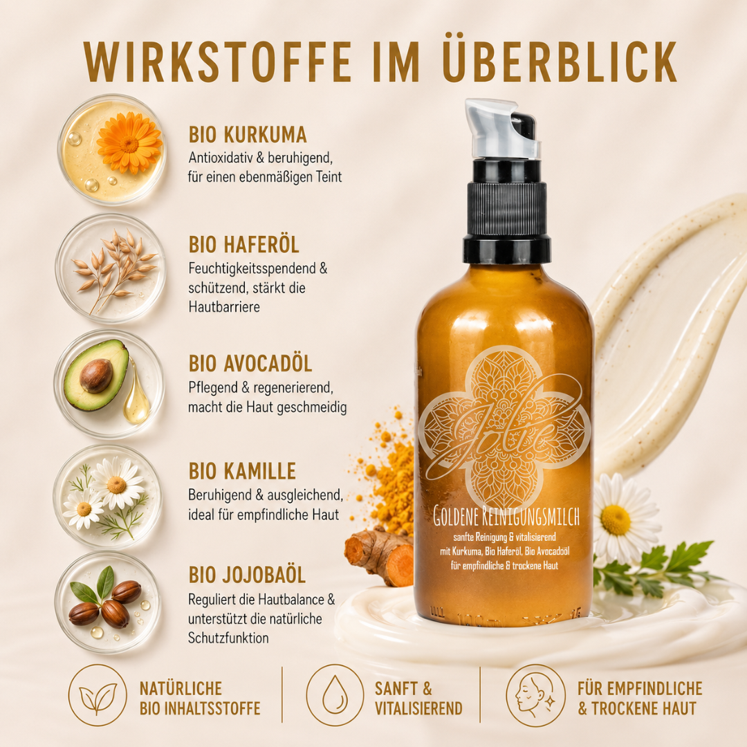 Goldene Reinigungsmilch Bio – Sanfte Gesichtsreinigung mit Kurkuma & Aloe Vera 100ml