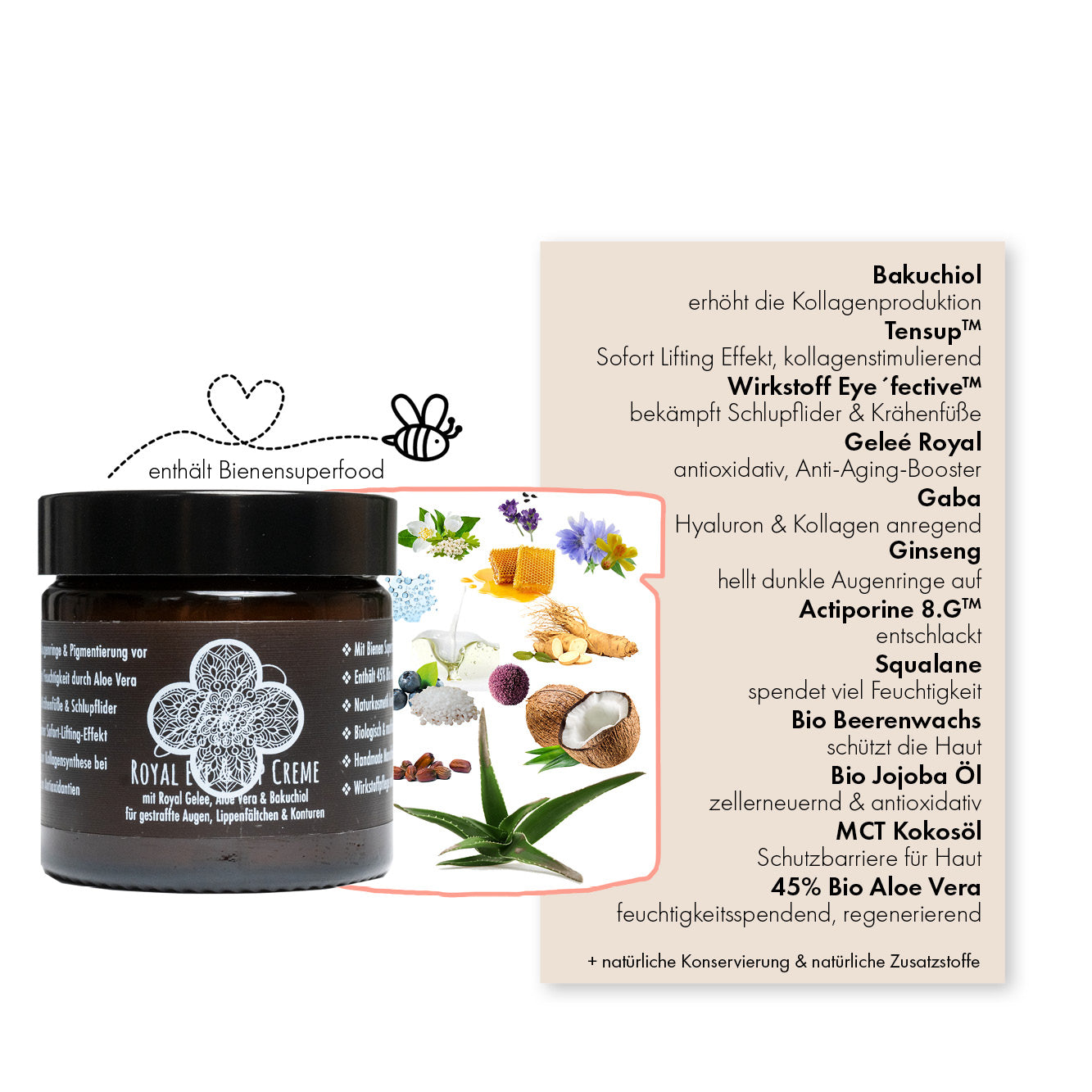 Royal Jelly Creme mit Bakuchiol für Augen, Lippen & Gesichtskontur Kabinenware 60g - Jolie au naturel: Nachhaltige Naturkosmetik