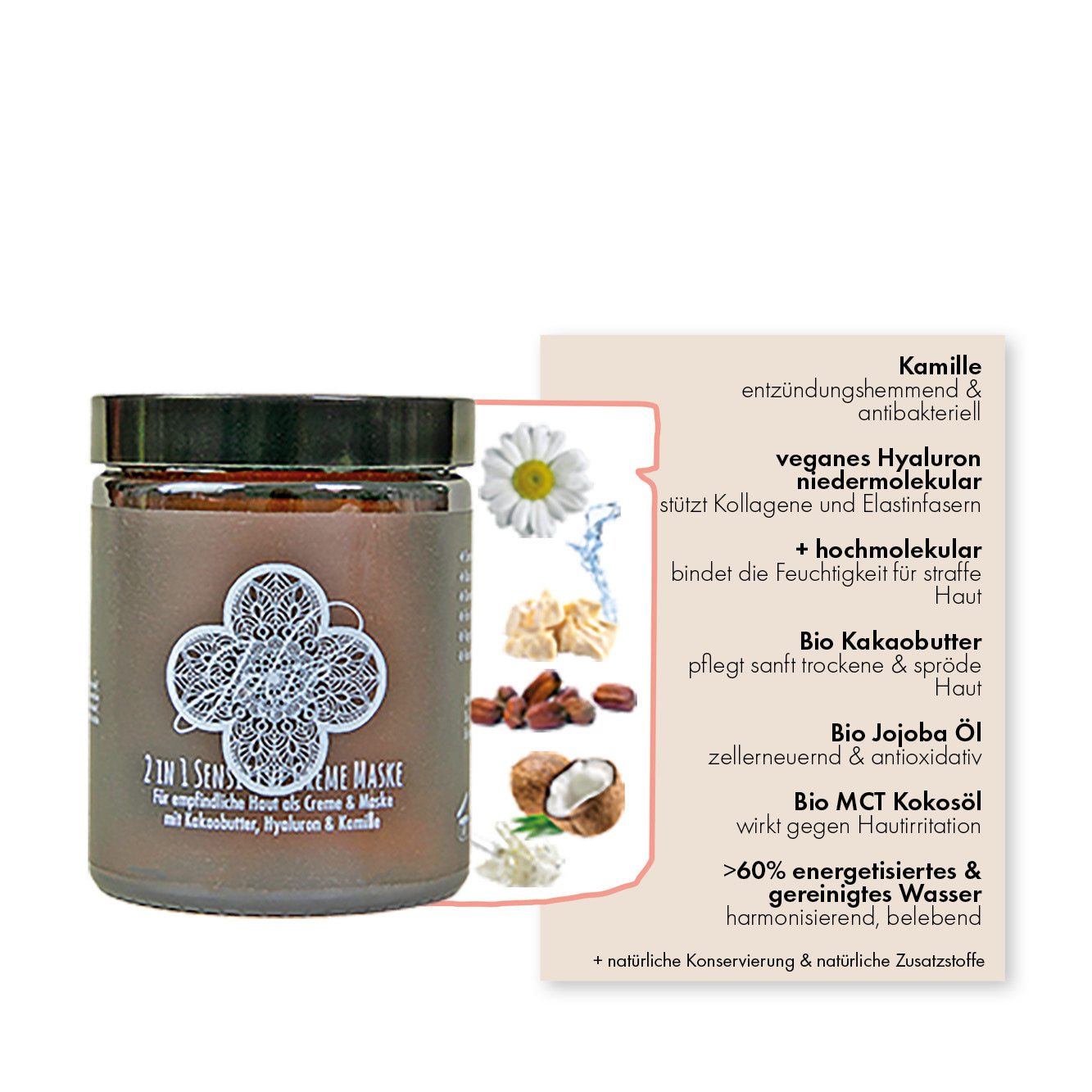 Hyaluron I Maske 2in1 Bio Kakaobutter I für empfindliche Haut I Kamille 180g - Jolie au naturel: Nachhaltige Naturkosmetik