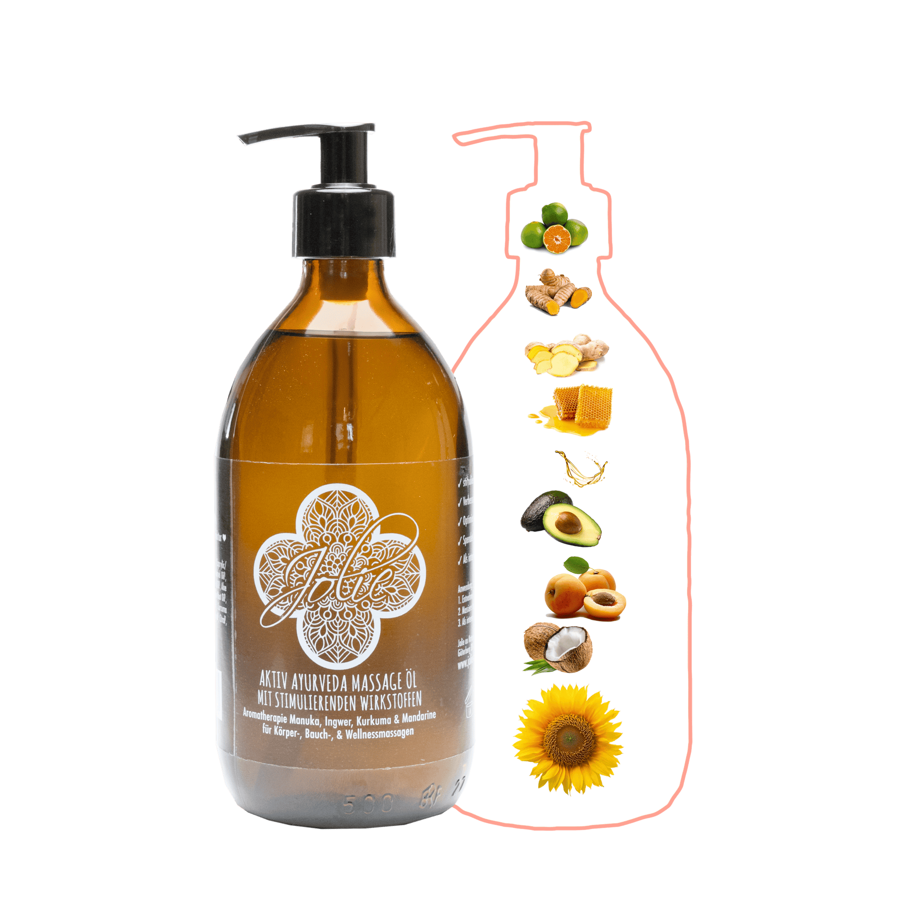 Aktiv Ayurveda Massageöl | Manukahonig | Kurkuma | Aromatherapie 500 ml
