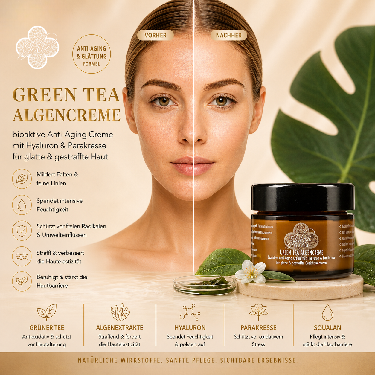 Green Tea Algencreme für straffere Haut – Anti-Aging Pflege