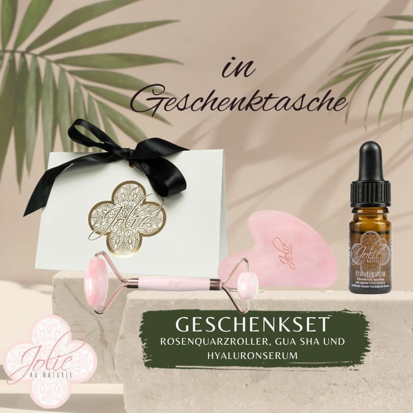 Gua Sha Stein + Rosenquarz Roller I Hyaluron Serum I Premium Qualität I Vitamin C