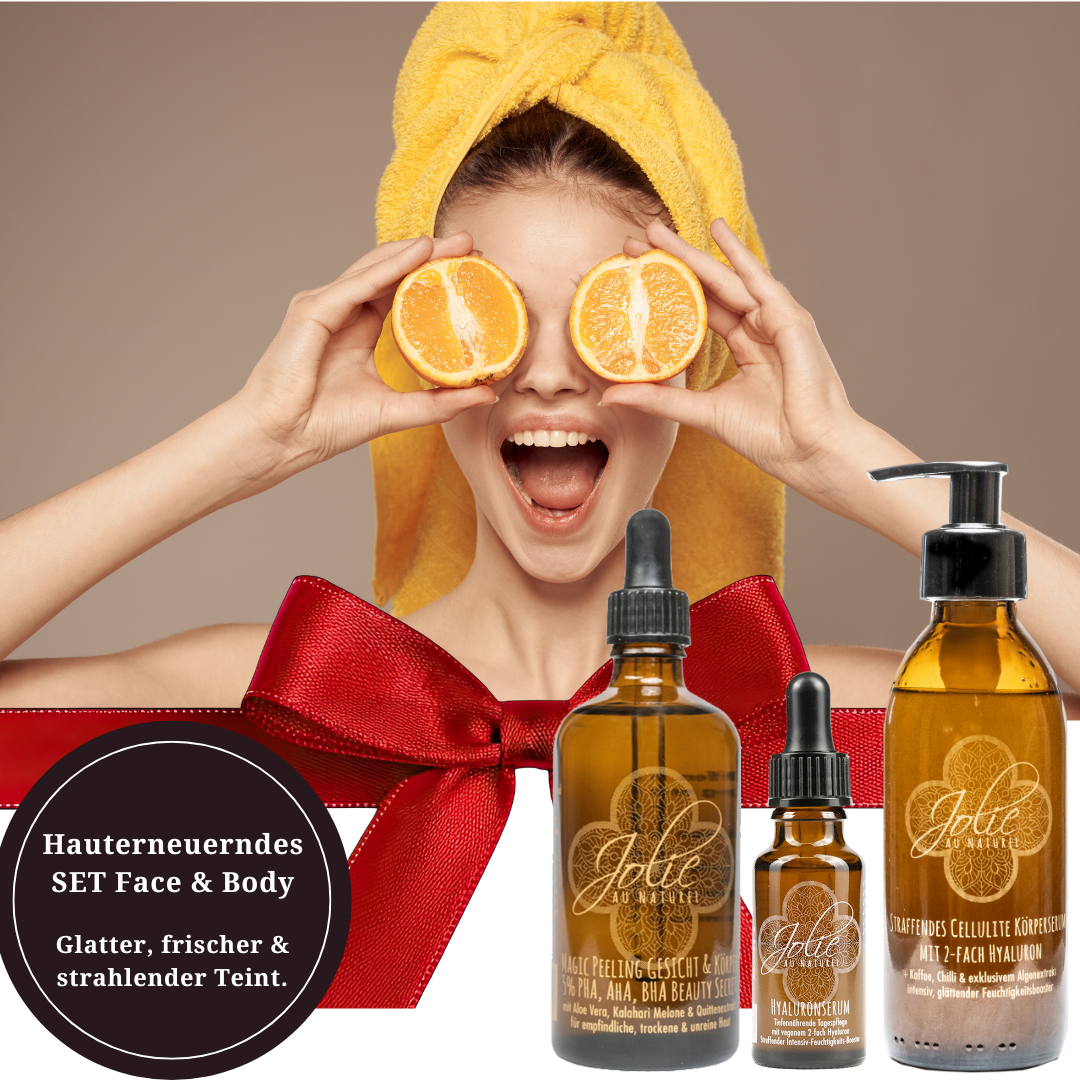 Hauterneuerndes Pflege-SET Face & Body – PHA Peeling + Hyaluronserum 20 ml + Bodyserum 200 ml