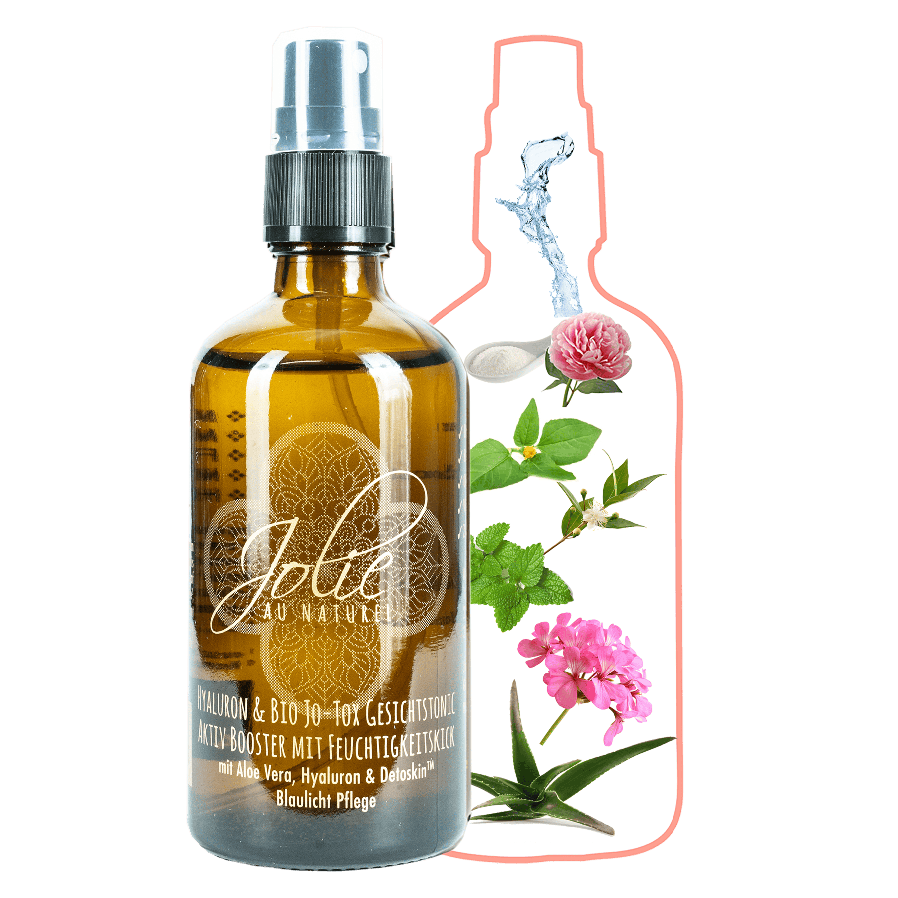 Hyaluron Jo-Tox Gesichtstonic | Blaulicht Gesichtsspray I Jo-Tox Parakresse I Feuchtigkeitsbooster mit Hyaluron & Aloe Vera 100 ml