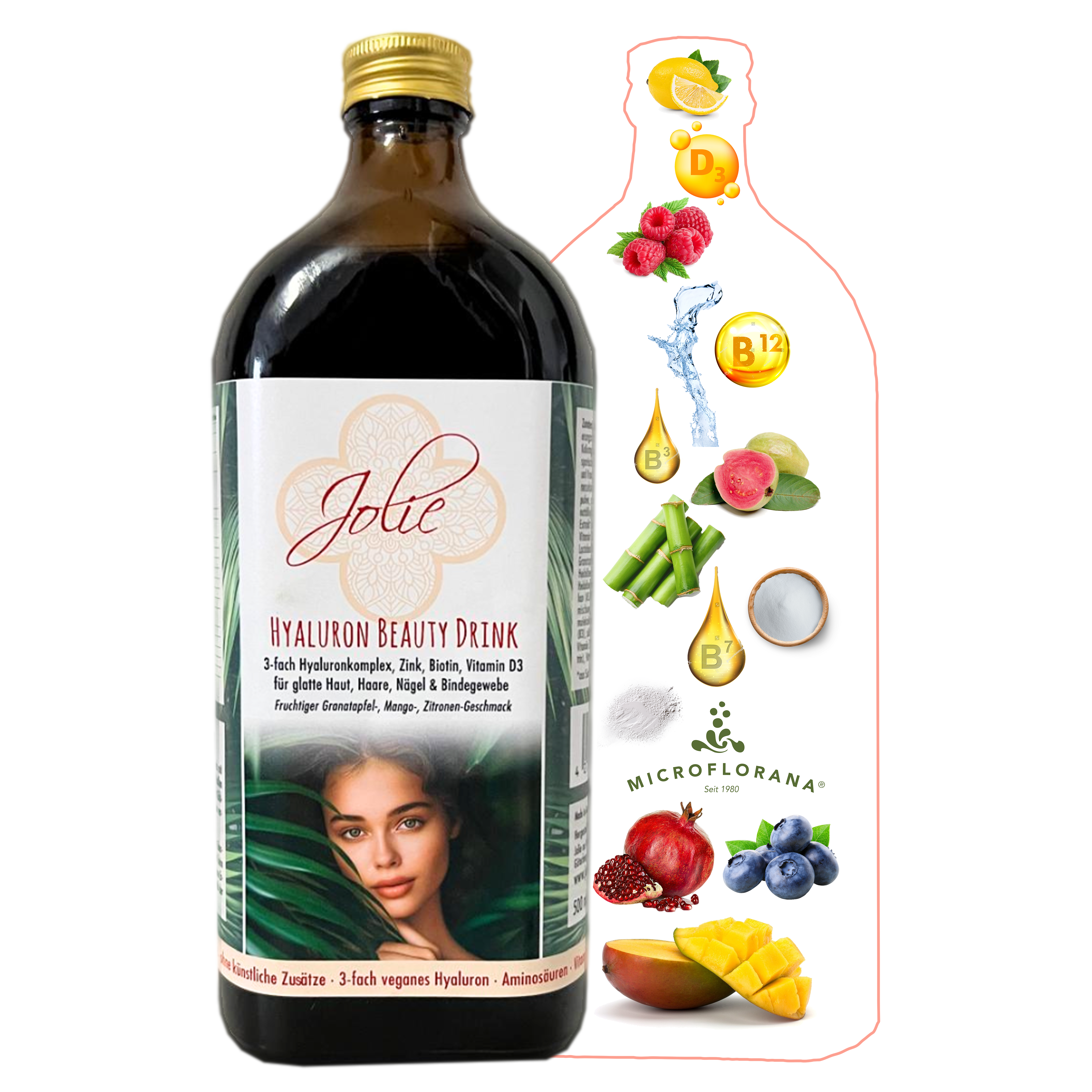Hyaluron Drink I 3-fach Hyaluron Komplex I Anti-Aging Boost für Haut, Haare & Nägel I Immunsystem I Darmkur