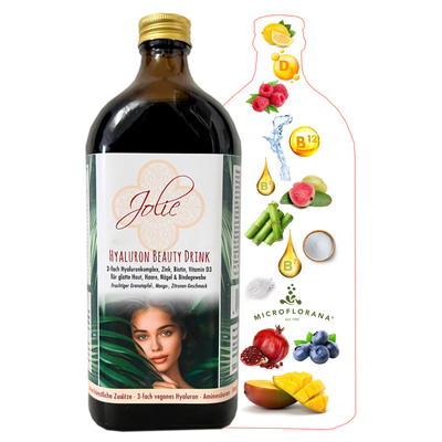 Hyaluron Drink I 3-fach Hyaluron Komplex I schmeckt fruchtig nach Granatapfel, Mango & Zitrone I Anti-Aging Boost für Haut, Haare & Nägel