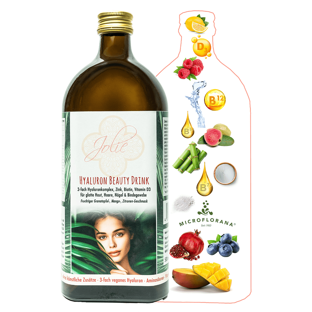 Hyaluron Drink I 3-fach Hyaluron Komplex I schmeckt fruchtig nach Granatapfel, Mango & Zitrone I Anti-Aging Boost für Haut, Haare & Nägel