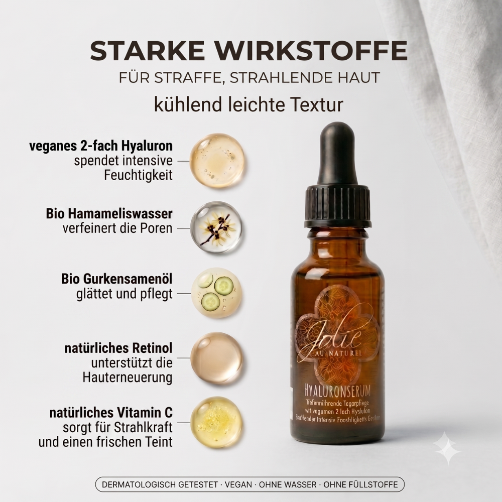 Kühlendes Hyaluronserum 5ml – Vegan mit Retinol & Vitamin C für jeden Hauttyp I straffe Haut