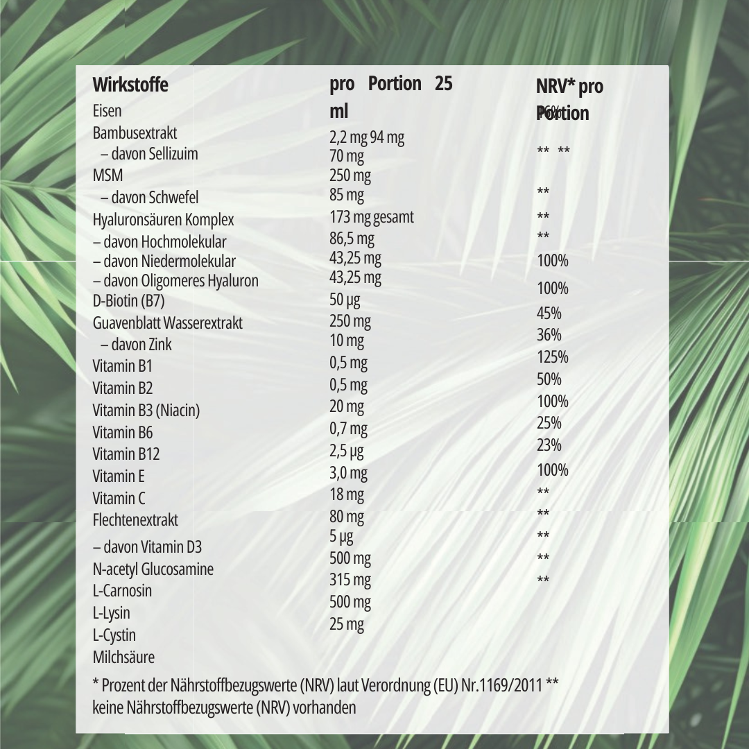 Hyaluron Drink I 3-fach Hyaluron Komplex I Anti-Aging Boost für Haut, Haare & Nägel I Immunsystem I Darmkur