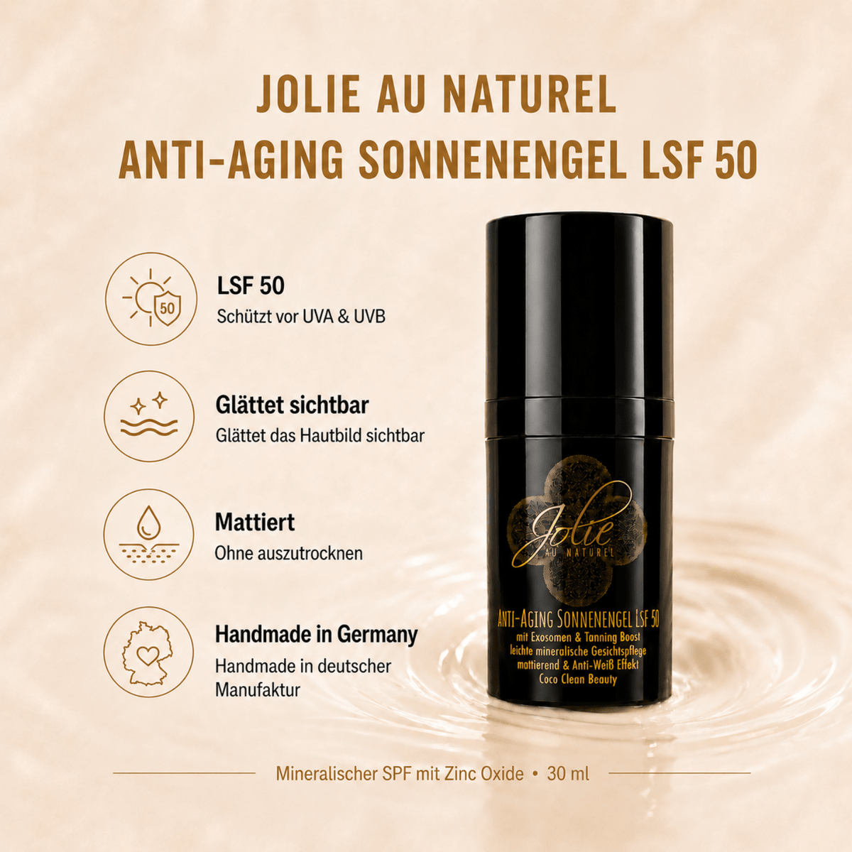 Anti-Aging Tagescreme LSF 50 I Sonnencreme mineralisch I Anti-Weiß I Kokosduft I mattierend