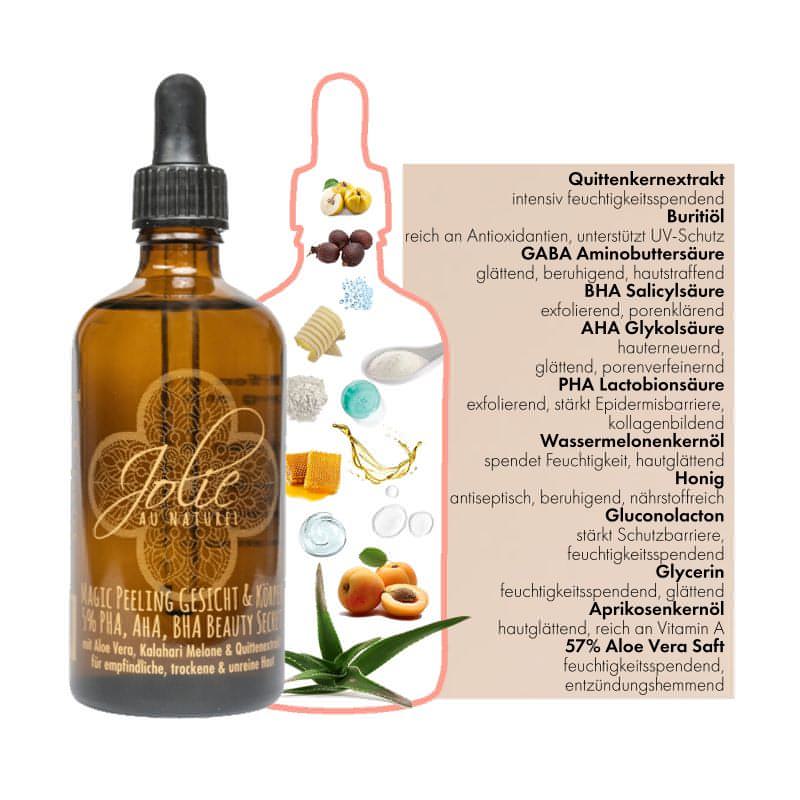 PHA AHA BHA Magic Peeling Gesicht & Körper I Kalahari Melonenkern öl I 100ml
