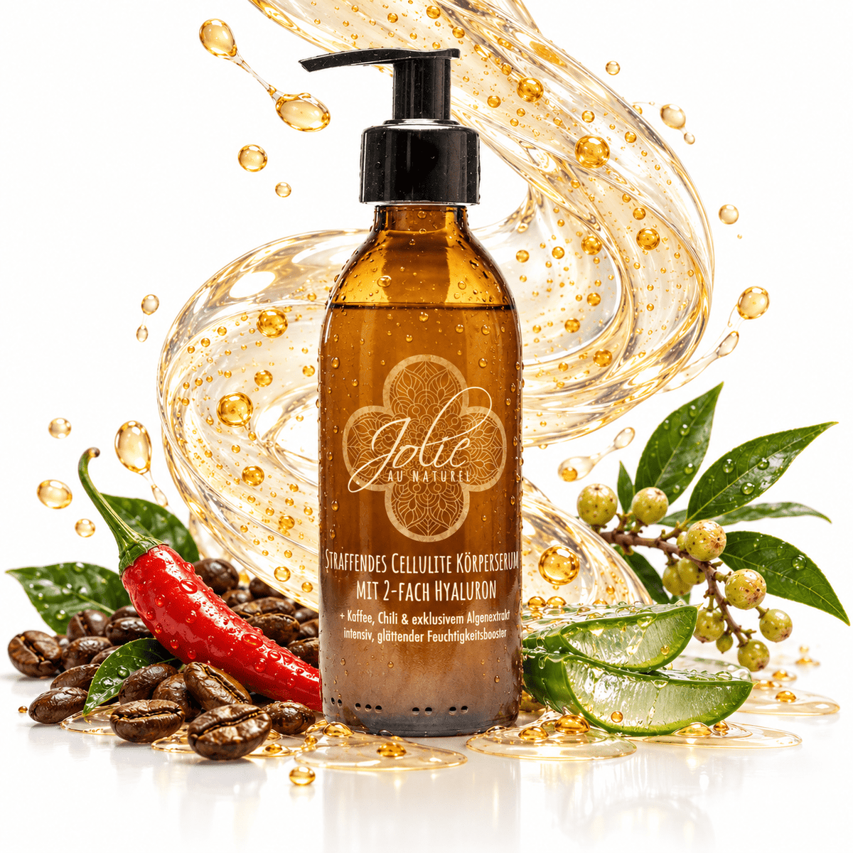 Straffendes Hyaluron Cellulite Bodyserum kühlend mit Kaffee, Hyaluron & Algen 200ml