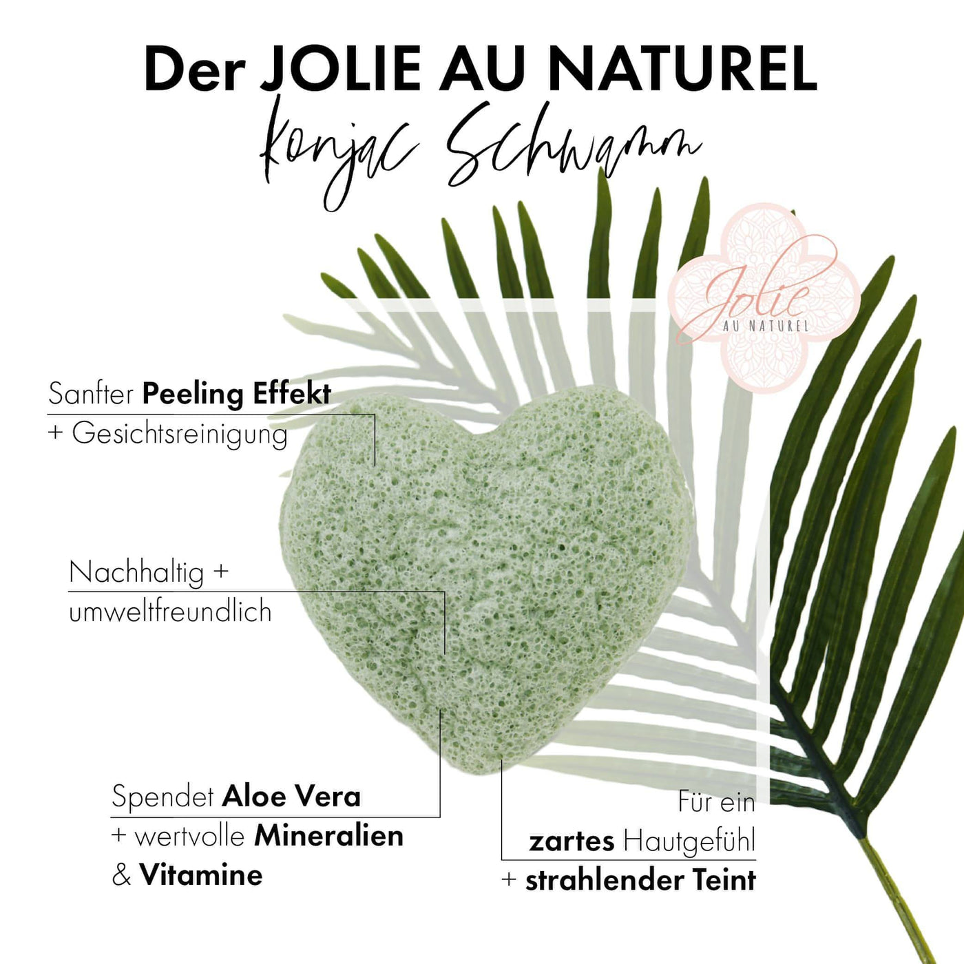 Konjac Herz Schwamm - Gesichtspeeling mit Aloe Vera für zarte Haut - Jolie au naturel: Nachhaltige Naturkosmetik